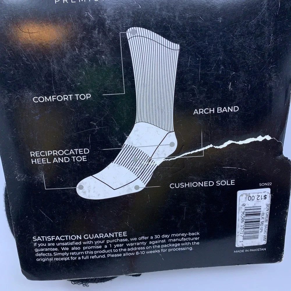 Sonneti London Unisex M 6-8 W 6-10 Black Premium Crew 3 Pair Socks NWT
